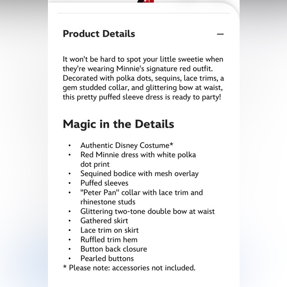 DISNEY  DRESS 
AUTHENTIC DISNEY RED MINNIE DRESS - Picture 10 of 12